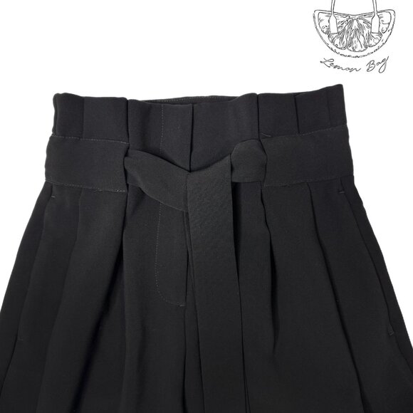 H&M / High Waisted Wide Belted Cropped Pants / Size 0 / Color Black - Picture 5 of 6